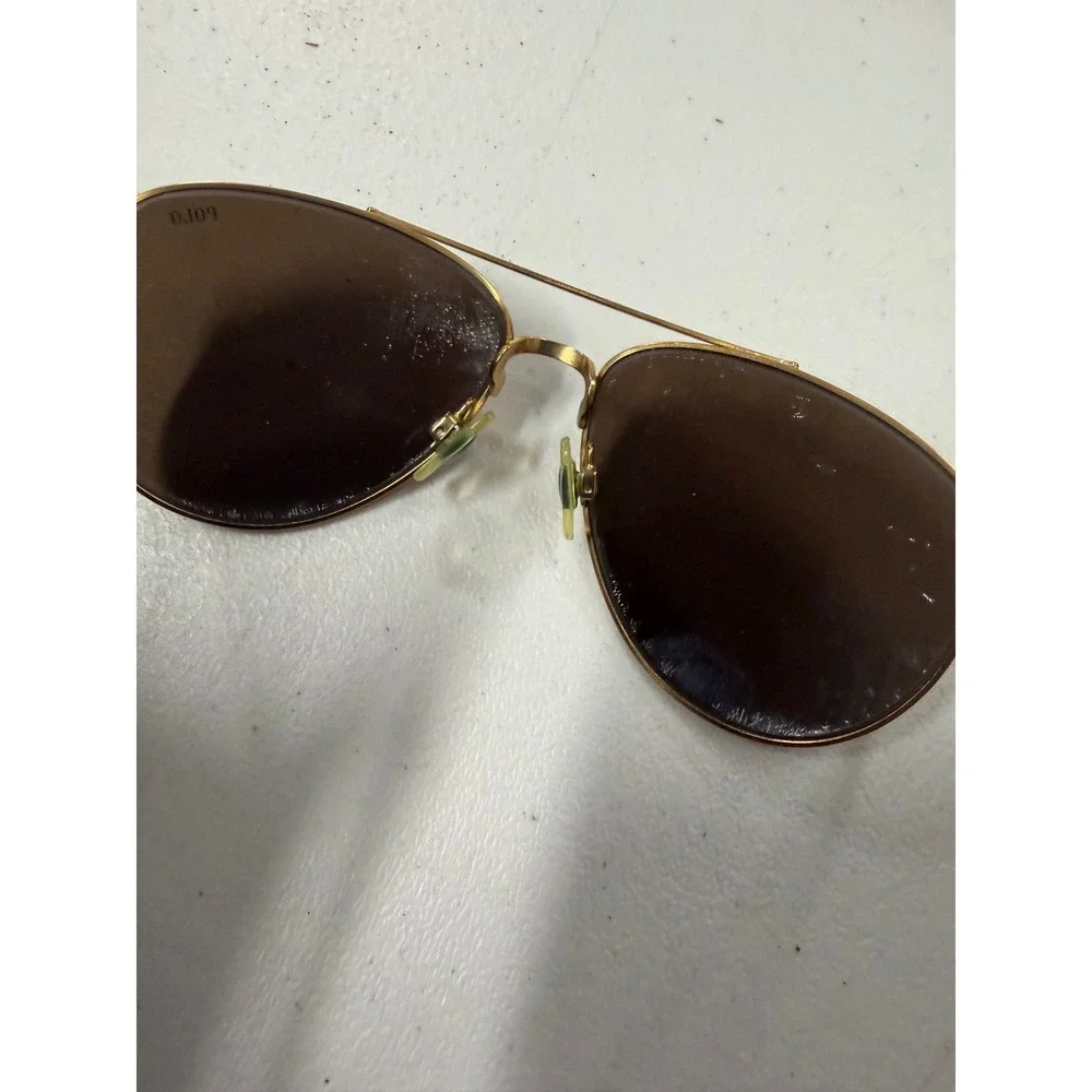 Ralph Lauren Aviator Sunglasses Gold Filigree Frame Brown Lens Made in Italy